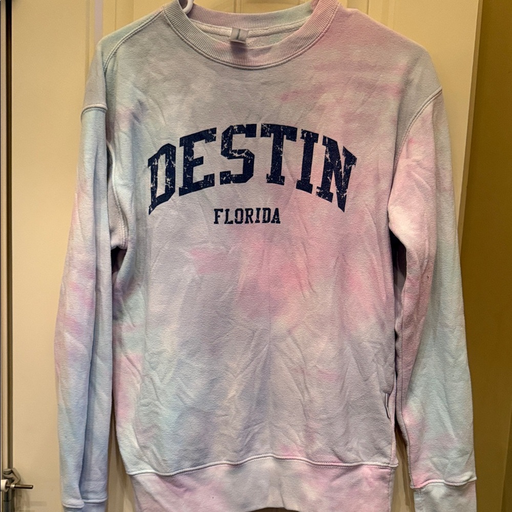 Destin Florida Tie-Dye Crewneck Sweatshirt - Pastel Pink & Blue